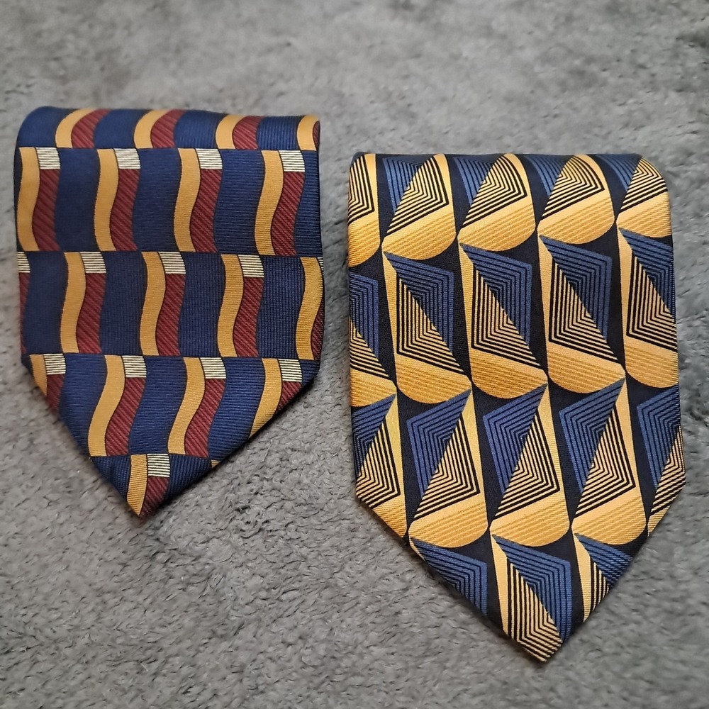 VTG 90s Conte di Milano Premium Silk Ties Lot of 2 MI Italy Abstract Nastolgic